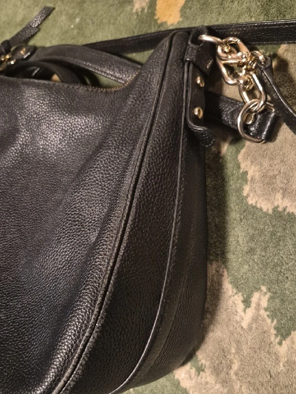 kate spade black pebble leather crossbody with gold logo